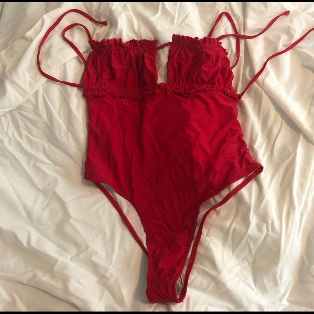 Red one piece swimsuit